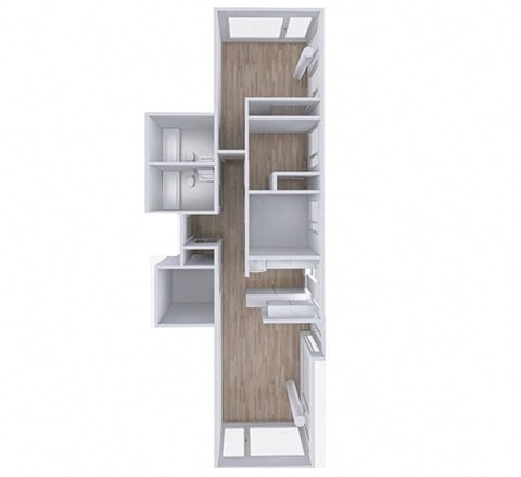 Floor plan for 2 beds, 2 baths, 954 sqft